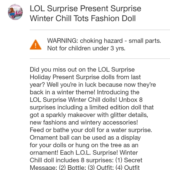 Lot Of 3 - LOL Surprise Present Surprise Winter Chill Tots Fashion Doll - Picture 8 of 10